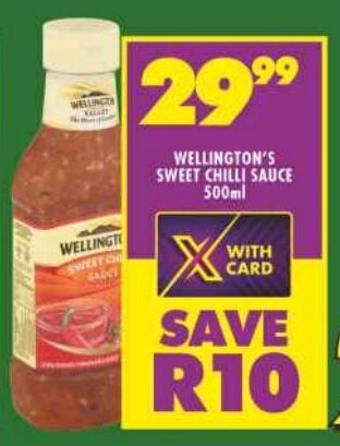 Shoprite WELLINGTON'S SWEET CHILLI SAUCE 500ml offer