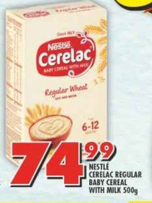 Shoprite NESTLE CERELAC REGULAR BABY CEREAL WITH MILK 500g offer
