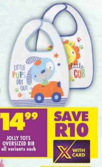 Shoprite JOLLY TOTS OVERSIZED BIB all variants each offer