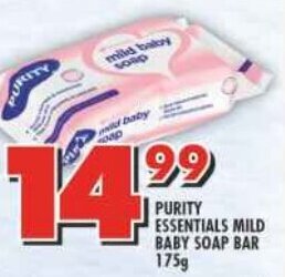Shoprite PURITY ESSENTIALS MILD BABY SOAP BAR 175g offer
