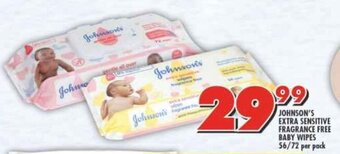 Shoprite JOHNSON'S EXTRA SENSITIVE FRAGRANCE FREE BABY WIPES 56/72 per pack offer