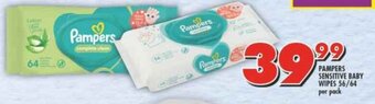 Shoprite PAMPERS SENSITIVE BABY WIPES 56/64 per pack offer