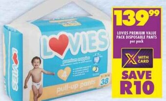 Shoprite LOVIES PREMIUM VALUE PACK DISPOSABLE PANTS per pack offer