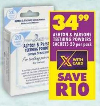 Shoprite ASHTON & PARSONS TEETHING POWDERS SACHETS 20 per pack offer