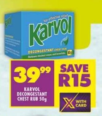 Shoprite KARVOL DECONGESTANT CHEST RUB 50g offer