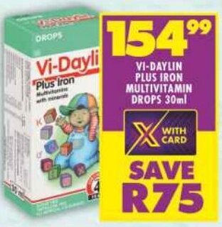 Shoprite VI-DAYLIN PLUS IRON MULTIVITAMIN DROPS 30ml offer