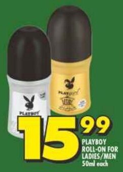 Shoprite PLAYBOY ROLL-ON FOR LADIES/MEN 50ml each offer
