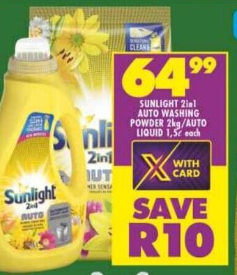 Shoprite SUNLIGHT 2in1 AUTO WASHING POWDER 2kg/AUTO LIQUID 1,5L each offer