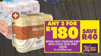 Shoprite BRUTAL FRUIT SPARKLING RUBY APPLE/LITCHI SÈCHE SPIRIT COOLER 2x 6x500ml cans offer