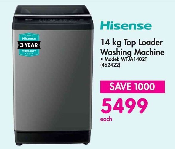 Hisense 14 kg Top Loader Washing Machine offer at Makro