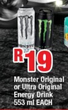 OK Express Monster Original or Ultra Original Energy Drink 553 ml EACH offer