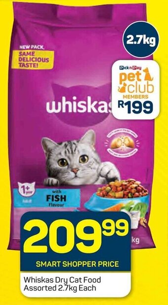 Pick n Pay Whiskas Dry Cat Food Assorted 2.7kg Each offer