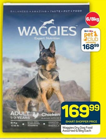 Pick n Pay Waggies Dry Dog Food Assorted 6/8kg Each offer
