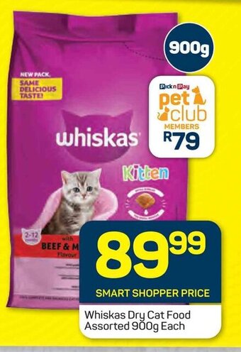 Pick n Pay Whiskas Dry Cat Food Assorted 900g Each offer