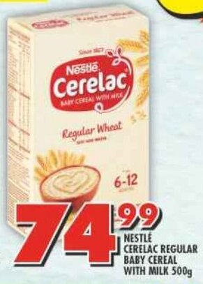 Shoprite NESTLE CERELAC REGULAR BABY CEREAL WITH MILK 500g offer