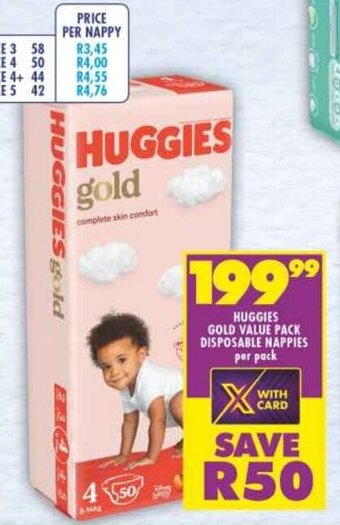 Shoprite HUGGIES GOLD VALUE PACK DISPOSABLE NAPPIES per pack offer