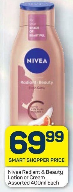 Pick n Pay Nivea Radiant & Beauty Lotion or Cream Assorted 400ml Each offer