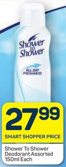 Pick n Pay Shower To Shower Deodorant Assorted 150ml Each offer