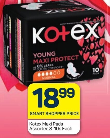 Kotex Maxi Pads Assorted 8-10s Each offer at Pick n Pay