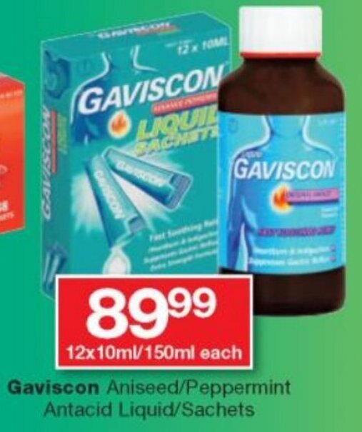 Gaviscon Aniseed/Peppermint Antacid Liquid/Sachets 12x10ml/150ml each