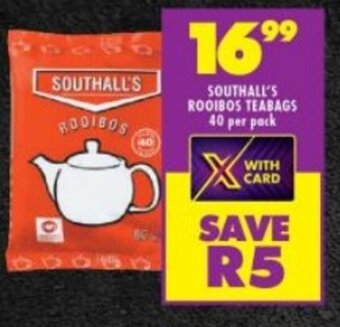 Shoprite SOUTHALL'S ROOIBOS TEABAGS 40 per pack offer