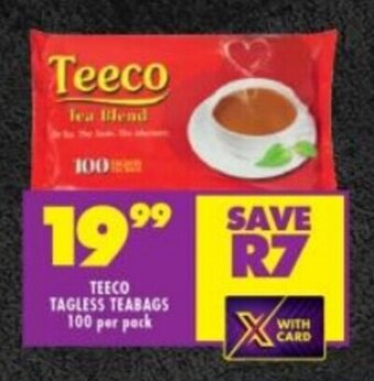 Shoprite TEECO TAGLESS TEABAGS 100 per pack offer