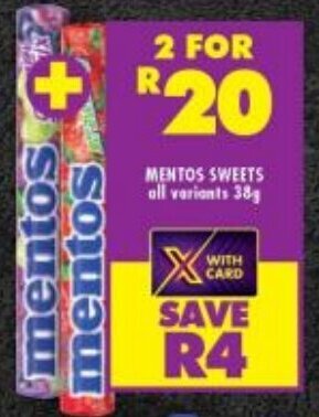 Shoprite MENTOS SWEETS all variants 38g offer