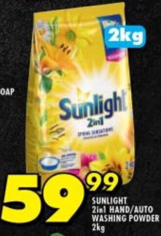 Shoprite SUNLIGHT 2in1 HAND/AUTO WASHING POWDER 2kg offer