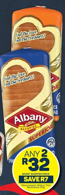 Pick n Pay Albany Superior White or Thick Sliced Bread 700g offer