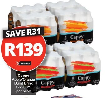 Checkers Cappy Apple/Orange Burst Drink 12x200ml per pack offer