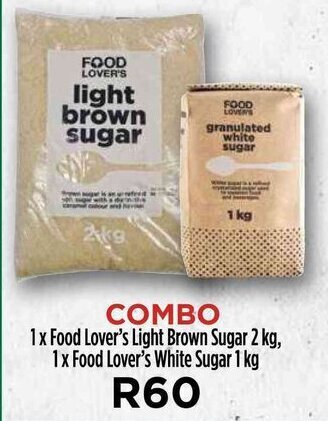 Food Lover's Market 1x Food Lover's Light Brown Sugar 2 kg, 1x Food Lover's White Sugar 1 kg offer