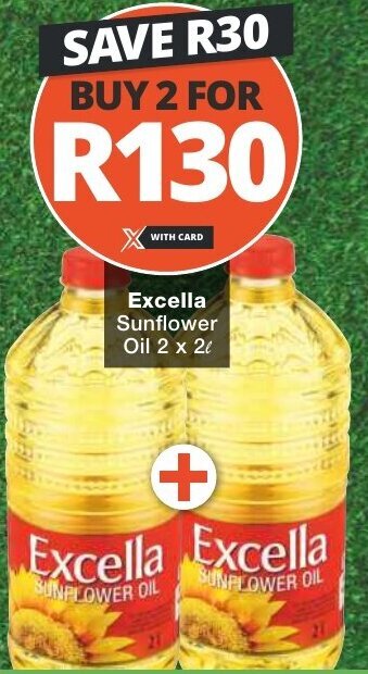 Checkers Excella Sunflower Oil 2 x 2L offer