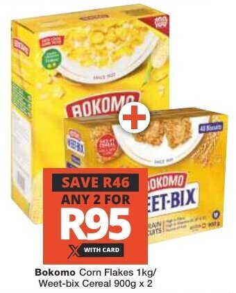 Checkers Bokomo Corn Flakes 1kg/ Weet-bix Cereal 900g x 2 offer