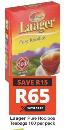Checkers Laager Pure Rooibos Teabags 160 per pack offer