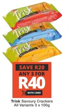Checkers Trisk Savoury Crackers All Variants 3 x 100g offer