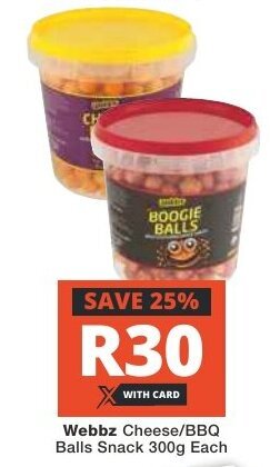 Webbz Cheese/BBQ Balls Snack 300g Each