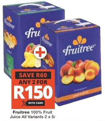 Checkers Fruitree 100% Fruit Juice All Variants 2 x 5L offer