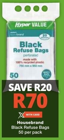 Checkers Housebrand Black Refuse Bags 50 per pack offer