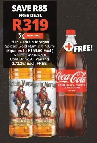 Checkers Captain Morgan Spiced Gold Rum 2 x 750ml offer