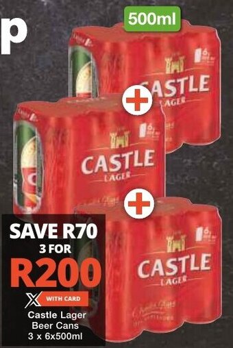 Checkers Castle Lager Beer Cans 3 x 6x500ml offer
