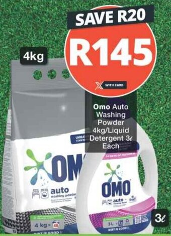 Checkers Omo Auto Washing Powder 4kg/Liquid Detergent 3L each offer