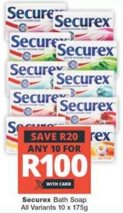 Checkers Securex Bath Soap All Variants 10 x 175g offer