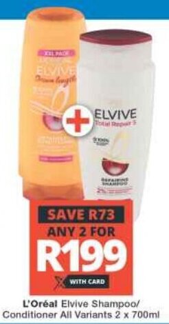Checkers L'Oréal Elvive Shampoo/ Conditioner All Variants 2 x 700ml offer