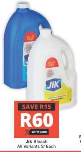 Checkers Jik Bleach All Variants 3L Each offer