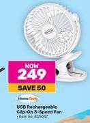 Game Home quip usb rechargeable clip on 3 speed fan offer