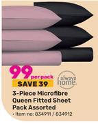 Game Always home 3 piece microfibre queen fitted sheet pack assorted-per pack offer