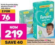 Game Pampers active bbay or new baby jumbo pack assorted sizes-each offer