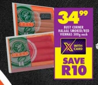 BUSY CORNER HALAAL SMOKED/RED VIENNAS 500g each