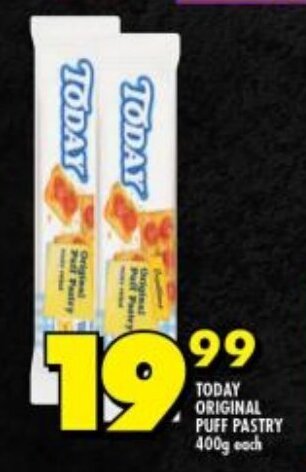 Shoprite TODAY ORIGINAL PUFF PASTRY 400g each offer