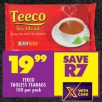 Shoprite TEECO TAGLESS TEABAGS 100 per pack offer